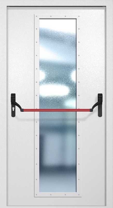 Однопольная противопожарная дверь EIW-60 с максимальным стеклопакетом и ручкой «Антипаника», окрас по RAL 9003