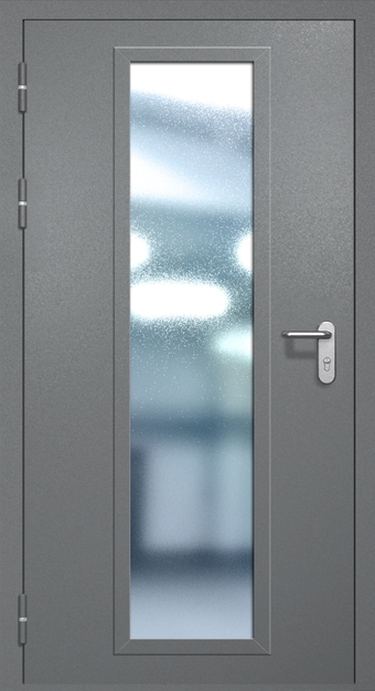 Однопольная противопожарная дверь EIW-60 с максимальным стеклопакетом, окрас по RAL 7001