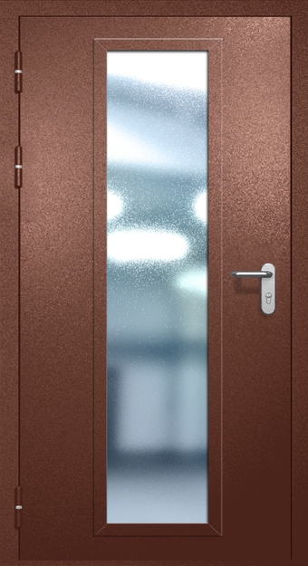 Однопольная противопожарная дверь EIW-60 с максимальным стеклопакетом и ручкой «Антипаника», окрас по RAL 8016