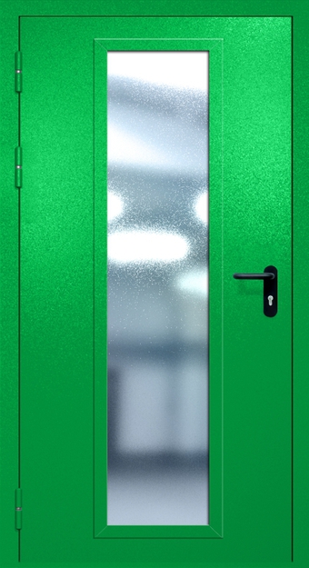 Однопольная противопожарная дверь EIW-60 с максимальным стеклопакетом и ручкой «Антипаника», окрас по RAL 6037