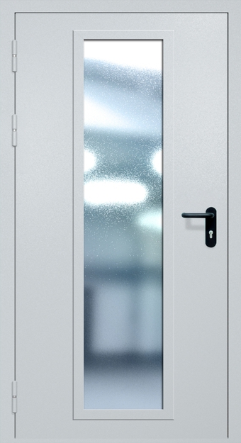 Однопольная противопожарная дверь EIW-60 с максимальным стеклопакетом и ручкой «Антипаника», окрас по RAL Однопольная противопожарная дверь EIW-60 с максимальным стеклопакетом и ручкой «Антипаника», окрас по RAL