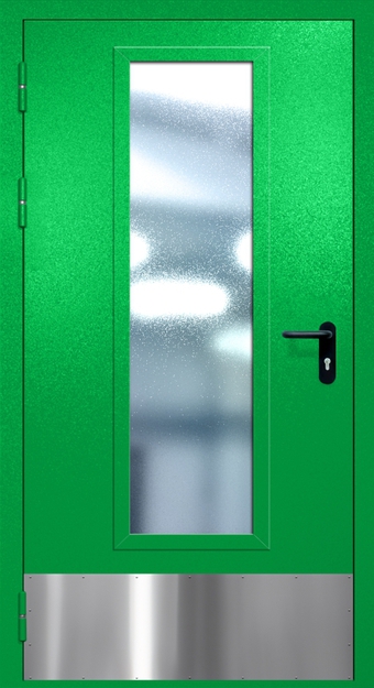 Однопольная противопожарная дверь EIW-60 с максимальным стеклопакетом и отбойником, окрас по RAL 6037