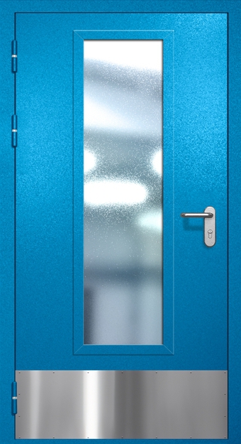 Однопольная противопожарная дверь EIW-60 с максимальным стеклопакетом и отбойником, окрас по RAL 5002