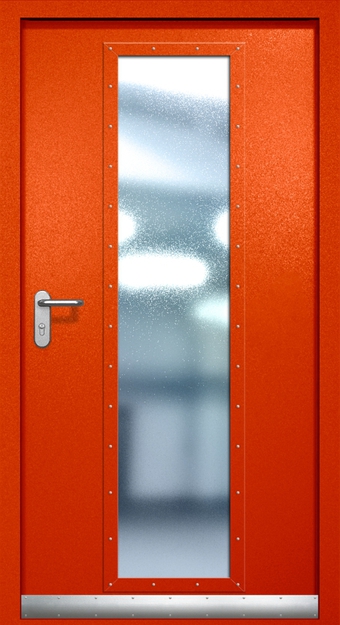 Однопольная противопожарная дверь EIW-60 с максимальным стеклопакетом и отбойником, окрас по RAL 3003