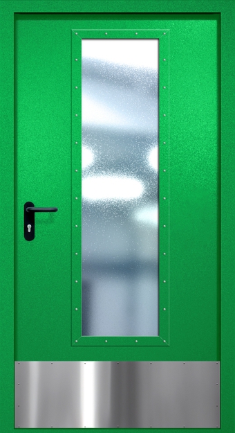 Однопольная противопожарная дверь EIW-60 с максимальным стеклопакетом и отбойником, окрас по RAL 6037