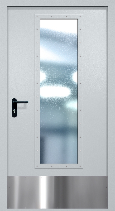 Однопольная противопожарная дверь EIW-60 с максимальным стеклопакетом и отбойником, окрас по RAL