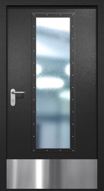 Однопольная противопожарная дверь EIW-60 с максимальным стеклопакетом и отбойником, окрас по RAL 9004 Однопольная противопожарная дверь EIW-60 с максимальным стеклопакетом и отбойником, окрас по RAL 9004