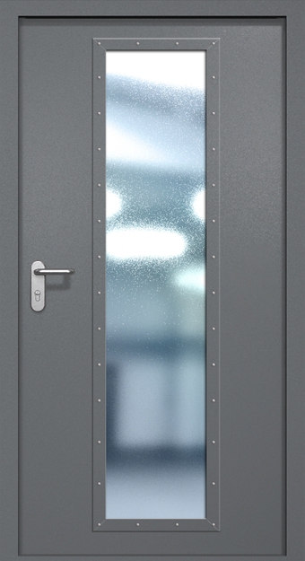 Однопольная противопожарная дверь EIW-60 с максимальным стеклопакетом, окрас по RAL 7001