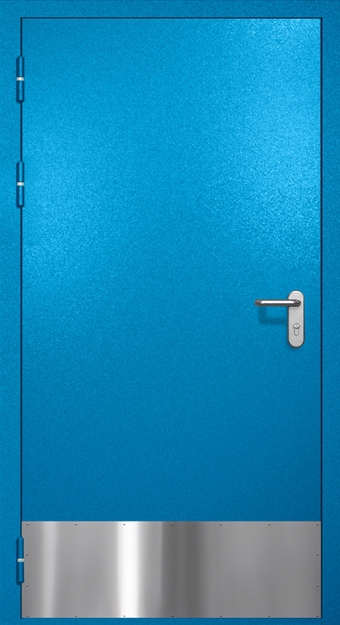 Однопольная противопожарная дверь EI-60 с отбойником и ручкой «Антипаника», окрас по RAL 5002 Однопольная противопожарная дверь EI-60 с отбойником и ручкой «Антипаника», окрас по RAL 5002