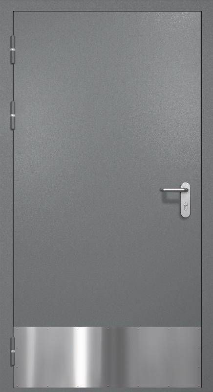 Однопольная противопожарная дверь EI-60 с отбойником и ручкой «Антипаника», окрас по RAL 7001