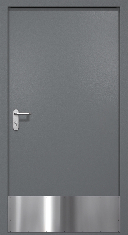 Однопольная противопожарная дверь EI-60 с отбойником, окрас по RAL 7001