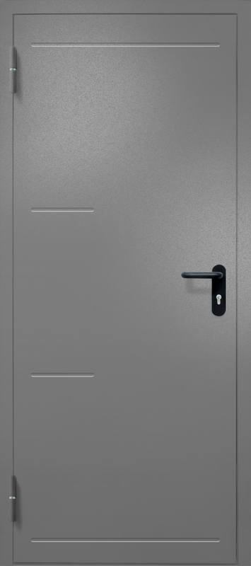 Однопольная противопожарная дверь EI-60 с рисунком на металле, окрас по RAL 7001 Однопольная противопожарная дверь EI-60 с рисунком на металле, окрас по RAL 7001