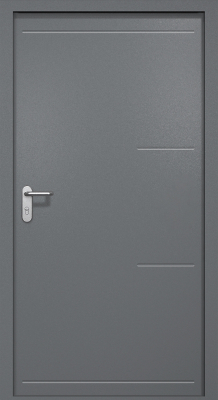 Однопольная противопожарная дверь EI-60 с рисунком на металле, окрас по RAL 7001