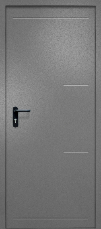 Однопольная противопожарная дверь EI-60 с рисунком на металле, окрас по RAL 7001 Однопольная противопожарная дверь EI-60 с рисунком на металле, окрас по RAL 7001