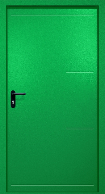 Однопольная противопожарная дверь EI-60 с рисунком на металле, окрас по RAL 6037 Однопольная противопожарная дверь EI-60 с рисунком на металле, окрас по RAL 6037