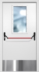 Однопольная противопожарная дверь EI-60 с широким стеклопакетом, отбойником и ручкой «Антипаника», окрас по RAL 9003