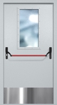 Однопольная противопожарная дверь EI-60 с широким стеклопакетом, отбойником и ручкой «Антипаника», окрас по RAL