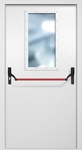 Однопольная противопожарная дверь EI-60 с широким стеклопакетом и ручкой «Антипаника», окрас по RAL 9003