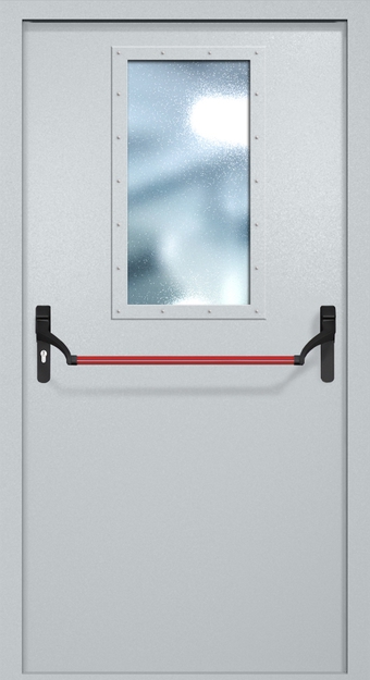 Однопольная противопожарная дверь EI-60 с широким стеклопакетом и ручкой «Антипаника», окрас по RAL Однопольная противопожарная дверь EI-60 с широким стеклопакетом и ручкой «Антипаника», окрас по RAL