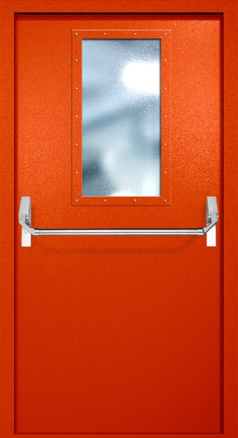 Однопольная противопожарная дверь EI-60 с широким стеклопакетом и ручкой «Антипаника», окрас по RAL 3003