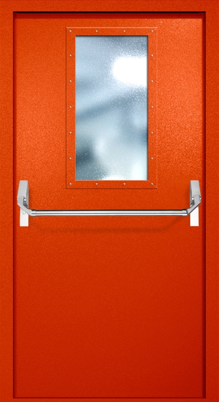 Однопольная противопожарная дверь EI-60 с широким стеклопакетом и ручкой «Антипаника», окрас по RAL 3003