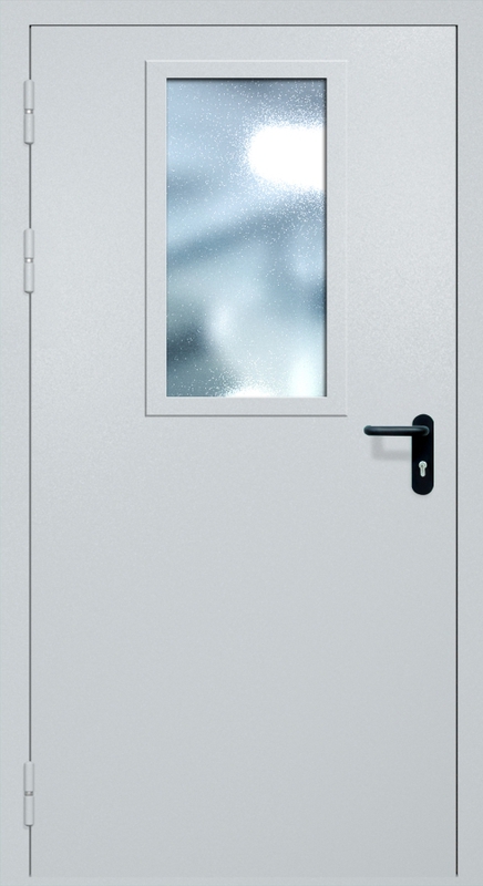 Однопольная противопожарная дверь EI-60 с широким стеклопакетом и ручкой «Антипаника», окрас по RAL