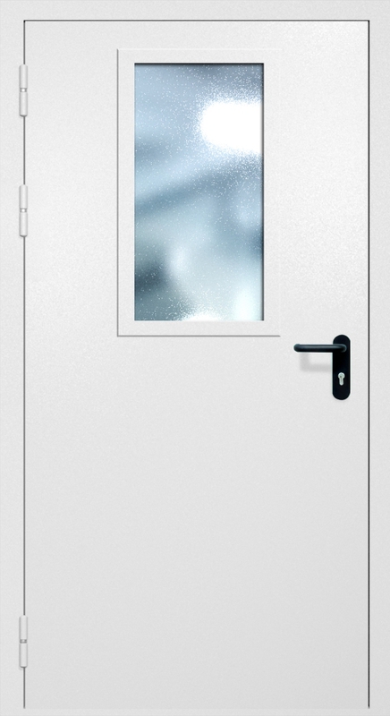 Однопольная противопожарная дверь EI-60 с широким стеклопакетом, окрас по RAL 9003