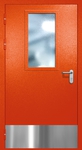 Однопольная противопожарная дверь EI-60 с широким стеклопакетом и отбойником, окрас по RAL 3003