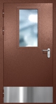 Однопольная противопожарная дверь EI-60 с широким стеклопакетом, отбойником и ручкой «Антипаника», окрас по RAL 8016
