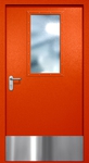 Однопольная противопожарная дверь EI-60 с широким стеклопакетом и отбойником, окрас по RAL 3003