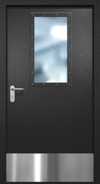 Однопольная противопожарная дверь EI-60 с широким стеклопакетом и отбойником, окрас по RAL 9004