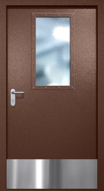 Однопольная противопожарная дверь EI-60 с широким стеклопакетом и отбойником, окрас по RAL 8016 Однопольная противопожарная дверь EI-60 с широким стеклопакетом и отбойником, окрас по RAL 8016