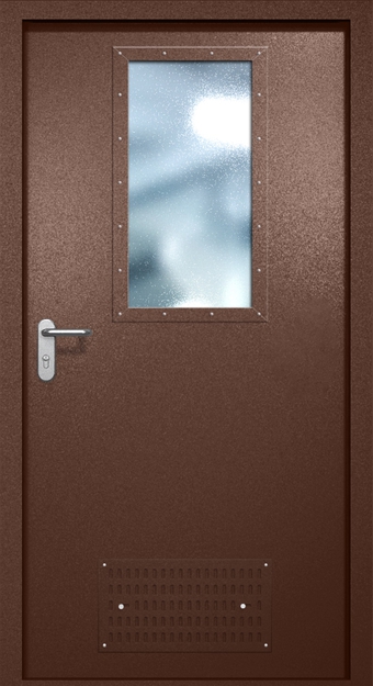Однопольная противопожарная дверь EI-60 с вентиляцией и широким стеклопакетом, окрас по RAL 8016 Однопольная противопожарная дверь EI-60 с вентиляцией и широким стеклопакетом, окрас по RAL 8016