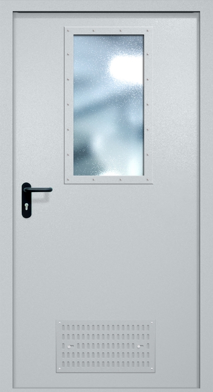 Однопольная противопожарная дверь EI-60 с вентиляцией и широким стеклопакетом, окрас по RAL Однопольная противопожарная дверь EI-60 с вентиляцией и широким стеклопакетом, окрас по RAL