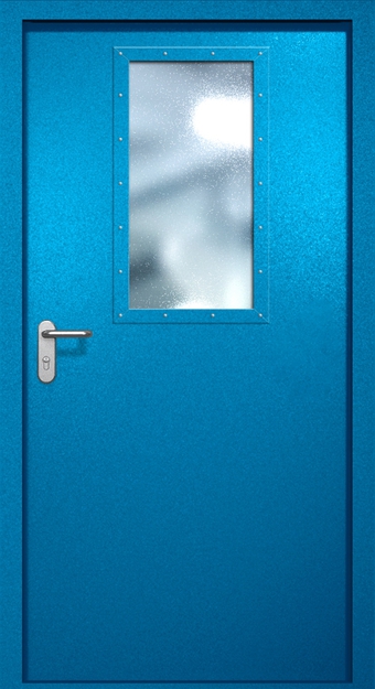 Однопольная противопожарная дверь EI-60 с широким стеклопакетом, окрас по RAL 5002 Однопольная противопожарная дверь EI-60 с широким стеклопакетом, окрас по RAL 5002