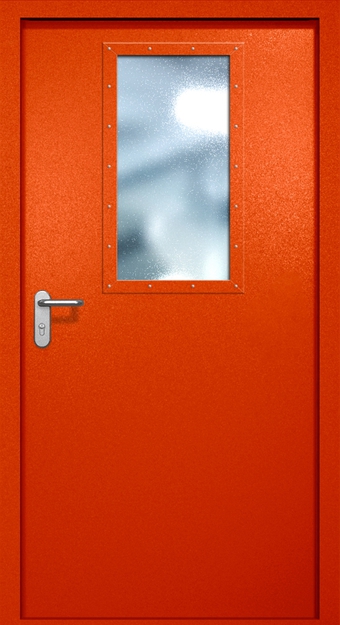 Однопольная противопожарная дверь EI-60 с широким стеклопакетом, окрас по RAL 3003