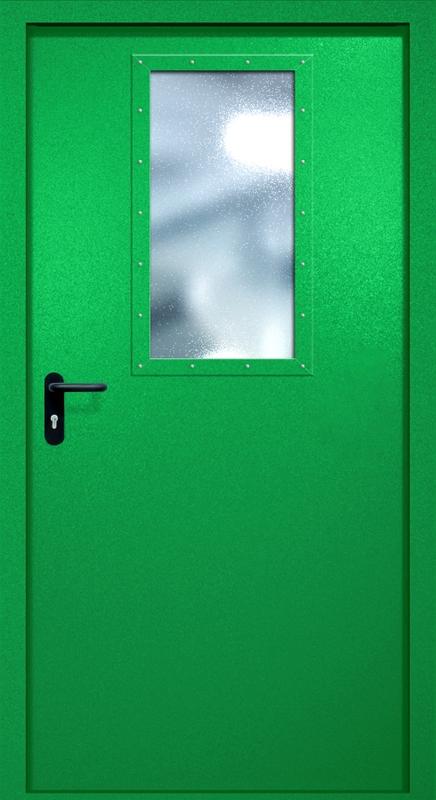 Однопольная противопожарная дверь EI-60 с широким стеклопакетом, окрас по RAL 6037