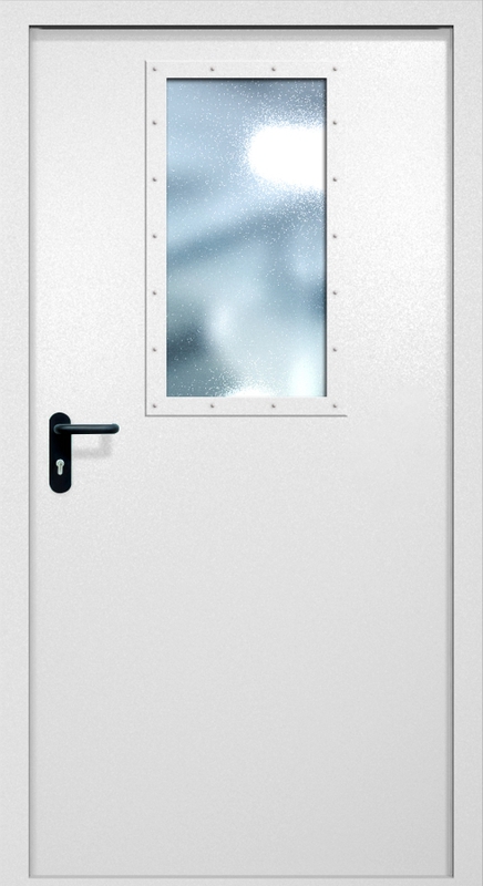 Однопольная противопожарная дверь EI-60 с широким стеклопакетом, окрас по RAL 9003