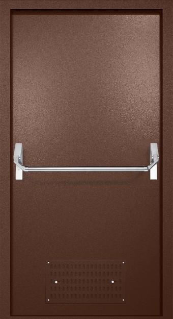 Однопольная противопожарная дверь EI-60 с вентиляцией и ручкой «Антипаника», окрас по RAL 8016 Однопольная противопожарная дверь EI-60 с вентиляцией и ручкой «Антипаника», окрас по RAL 8016