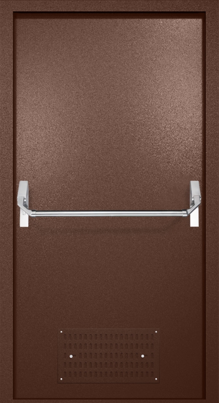 Однопольная противопожарная дверь EI-60 с вентиляцией и ручкой «Антипаника», окрас по RAL 8016 Однопольная противопожарная дверь EI-60 с вентиляцией и ручкой «Антипаника», окрас по RAL 8016