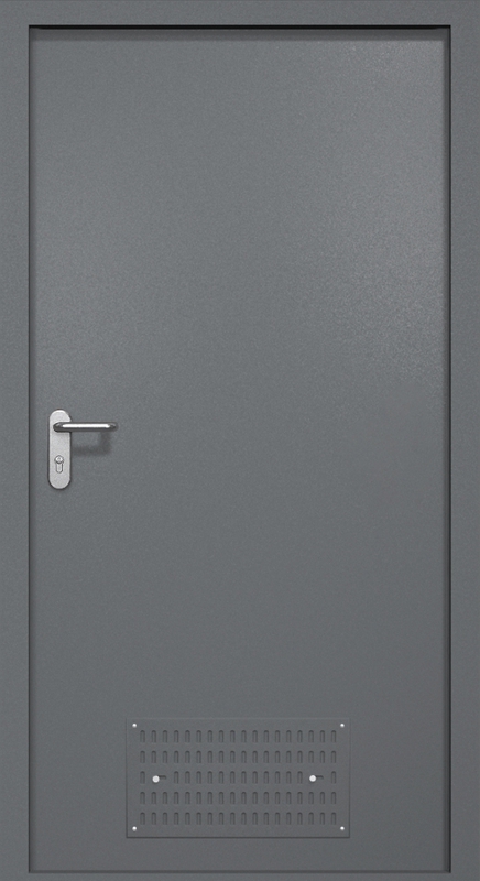 Однопольная противопожарная дверь EI-60 с вентиляцией, окрас по RAL 7001 Однопольная противопожарная дверь EI-60 с вентиляцией, окрас по RAL 7001