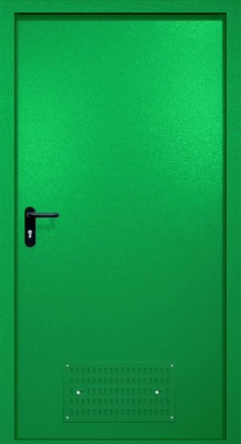 Однопольная противопожарная дверь EI-60 с вентиляцией, окрас по RAL 6037 Однопольная противопожарная дверь EI-60 с вентиляцией, окрас по RAL 6037