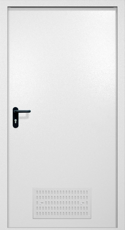 Однопольная противопожарная дверь EI-60 с вентиляцией, окрас по RAL 9003