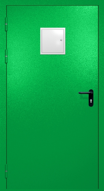 Однопольная противопожарная дверь EI-60 со стыковочным узлом сверху, окрас по RAL 6037 Однопольная противопожарная дверь EI-60 со стыковочным узлом сверху, окрас по RAL 6037