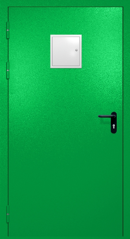 Однопольная противопожарная дверь EI-60 со стыковочным узлом сверху, окрас по RAL 6037 Однопольная противопожарная дверь EI-60 со стыковочным узлом сверху, окрас по RAL 6037