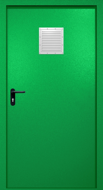 Однопольная противопожарная дверь EI-60 со стыковочным узлом сверху, окрас по RAL 6037 Однопольная противопожарная дверь EI-60 со стыковочным узлом сверху, окрас по RAL 6037