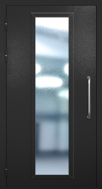 Однопольная техническая дверь с ручкой-скобой и максимальным стеклопакетом, окрас по RAL 9004