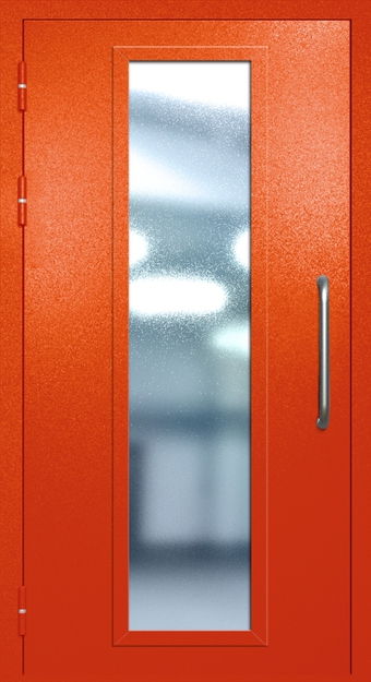 Однопольная техническая дверь с ручкой-скобой и максимальным стеклопакетом, окрас по RAL 3003