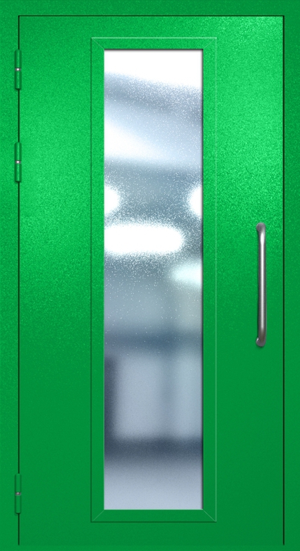 Однопольная техническая дверь с ручкой-скобой и максимальным стеклопакетом, окрас по RAL 6037