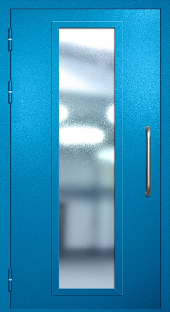 Однопольная техническая дверь с ручкой-скобой и максимальным стеклопакетом, окрас по RAL 5002